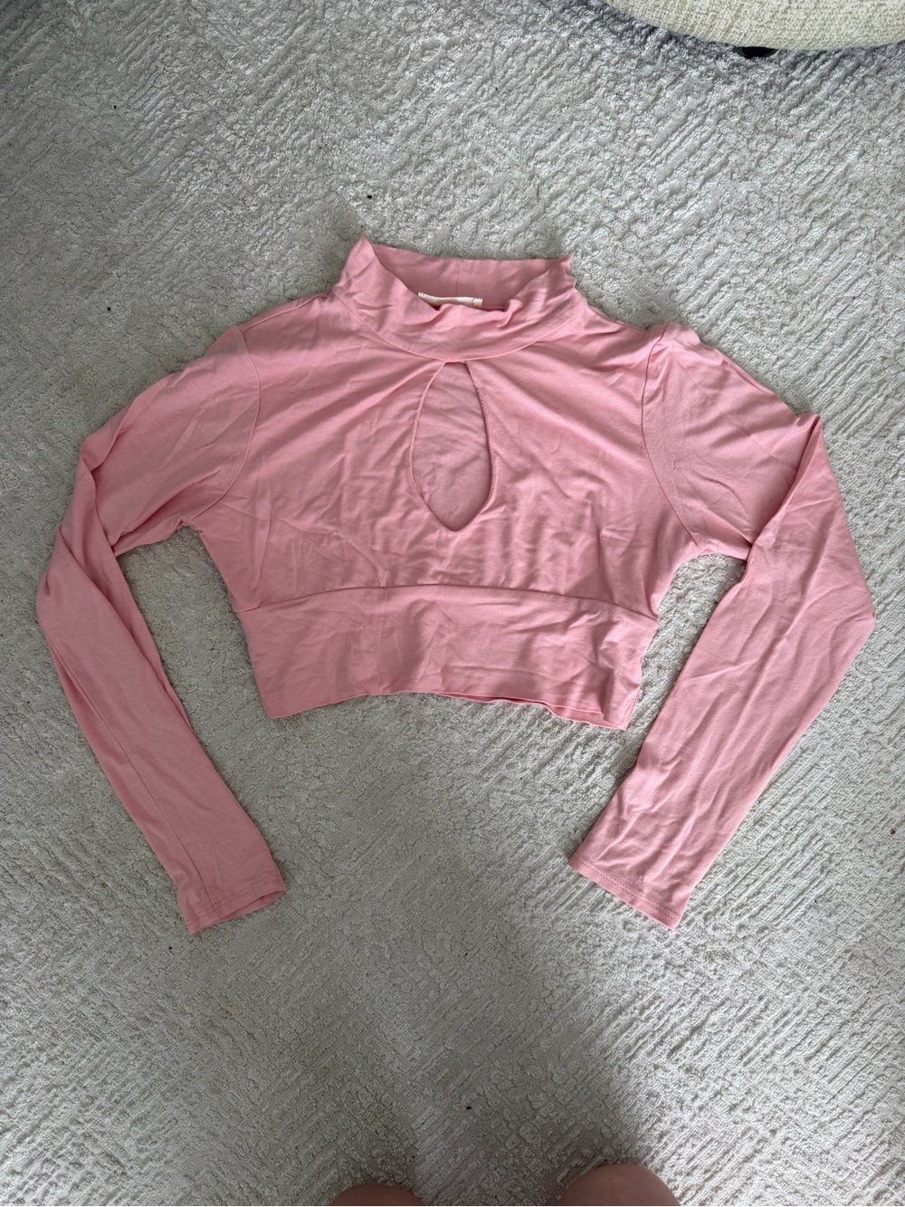 Pink Mock-Neck Crop Top with Front Keyhole